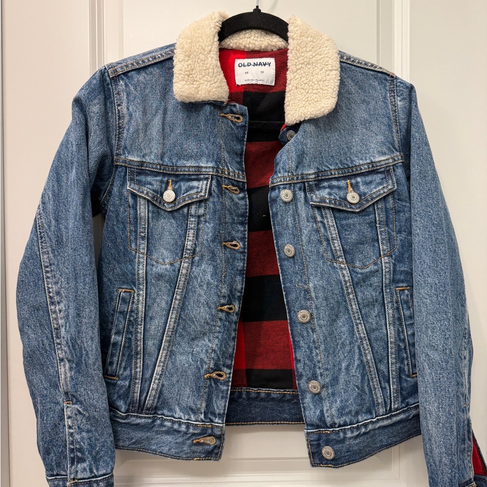 Old Navy Blue Denim Jacket with Cream Sherpa Collar